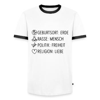 Religion Liebe Freiheit Leben gemeinsam Menschen - Männer Kontrast-T-Shirt - Weiß/Schwarz - Vorne - AI Model Female 172 light (172cm) & AI Model Male 178 dark (178cm)