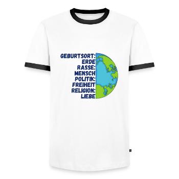 Religion Liebe Freiheit Menschen Planet Erde - Männer Kontrast-T-Shirt - Weiß/Schwarz - Vorne - AI Model Female 172 light (172cm) & AI Model Male 178 dark (178cm)