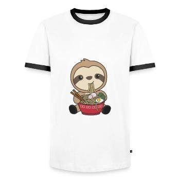 Faultiere essen Ramen Süße Kawaii Nudeln Faultier - Männer Kontrast-T-Shirt - Weiß/Schwarz - Vorne - AI Model Female 172 light (172cm) & AI Model Male 178 dark (178cm)
