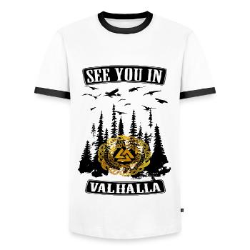 Runes Viking Valhalla nordique - T-shirt contrasté Homme - blanc/noir - Devant - AI Model Female 172 light (172cm) & AI Model Male 178 dark (178cm)