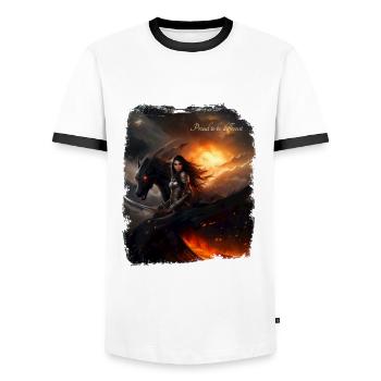 Guerrière et son dragon noir - T-shirt contrasté Homme - blanc/noir - Devant - AI Model Female 172 light (172cm) & AI Model Male 178 dark (178cm)