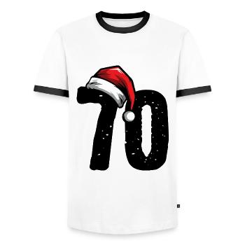 70 Number Christmas - Men's Ringer Shirt - white/black - Front - AI Model Female 172 light (172cm) & AI Model Male 178 dark (178cm)
