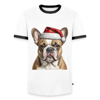Bouledogue de Noël - T-shirt contrasté Homme - blanc/noir - Devant - AI Model Female 172 light (172cm) & AI Model Male 178 dark (178cm)