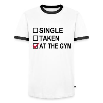 Single, Taken, At The Gym! - T-shirt contrasté Homme - blanc/noir - Devant - AI Model Female 172 light (172cm) & AI Model Male 178 dark (178cm)
