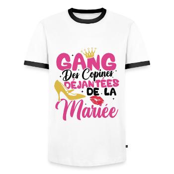 Gang des copines déjantées de la mariée - T-shirt contrasté Homme - blanc/noir - Devant - AI Model Female 172 light (172cm) & AI Model Male 178 dark (178cm)