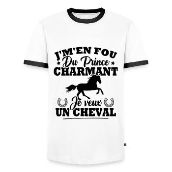 J'm'en fou du prince charmant je veux un cheval - T-shirt contrasté Homme - blanc/noir - Devant - AI Model Female 172 light (172cm) & AI Model Male 178 dark (178cm)