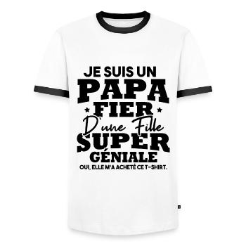 Je suis un papa fier d une fille super géniale - T-shirt contrasté Homme - blanc/noir - Devant - AI Model Female 172 light (172cm) & AI Model Male 178 dark (178cm)