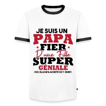 Je suis un papa fier d une fille super géniale - T-shirt contrasté Homme - blanc/noir - Devant - AI Model Female 172 light (172cm) & AI Model Male 178 dark (178cm)