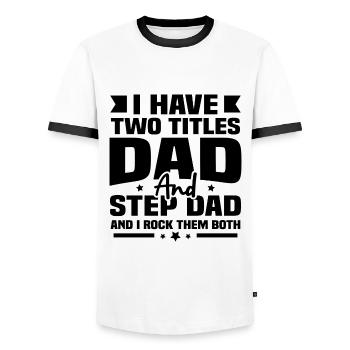 I have two titles, my father and my father-in-law - Men's Ringer Shirt - white/black - Front - AI Model Female 172 light (172cm) & AI Model Male 178 dark (178cm)