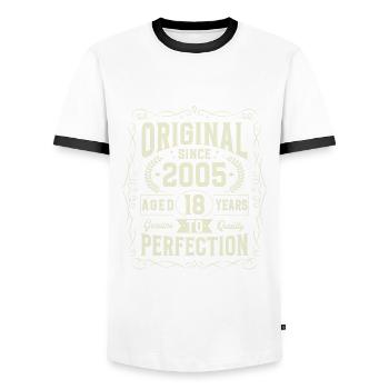 Original since 2005 18 years birthday - Men's Ringer Shirt - white/black - Front - AI Model Female 172 light (172cm) & AI Model Male 178 dark (178cm)