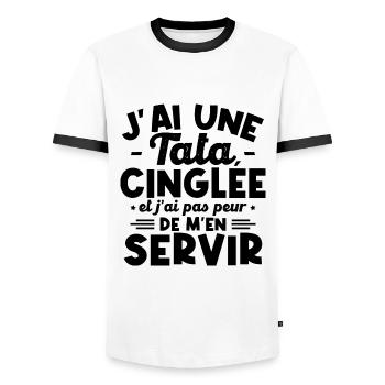 J ai une tata cinglée - T-shirt contrasté Homme - blanc/noir - Devant - AI Model Female 172 light (172cm) & AI Model Male 178 dark (178cm)