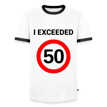 I exceeded 50 - 50th birthday gift - Men's Ringer Shirt - white/black - Front - AI Model Female 172 light (172cm) & AI Model Male 178 dark (178cm)