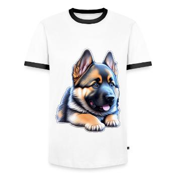 Cute German Shepherd Puppy - Men's Ringer Shirt - white/black - Front - AI Model Female 172 light (172cm) & AI Model Male 178 dark (178cm)