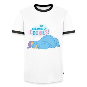 Sesame Street Cookie Monster Dreams About Cookies - Men's Ringer Shirt - white/black - Front - AI Model Female 172 light (172cm) & AI Model Male 178 dark (178cm)