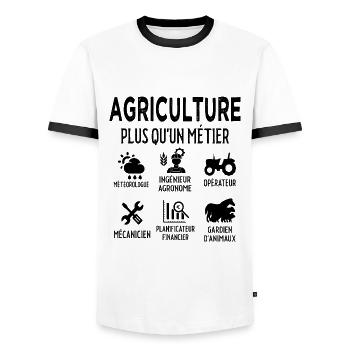Agriculture Plus Qu'un Métier - Cadeau Agriculteur - T-shirt contrasté Homme - blanc/noir - Devant - AI Model Female 172 light (172cm) & AI Model Male 178 dark (178cm)