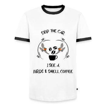 Bird Watching Bird Watching Birding Coffee - Men's Ringer Shirt - white/black - Front - AI Model Female 172 light (172cm) & AI Model Male 178 dark (178cm)