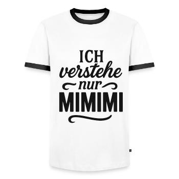 Mimimi Saying Funny Office - Men's Ringer Shirt - white/black - Front - AI Model Female 172 light (172cm) & AI Model Male 178 dark (178cm)