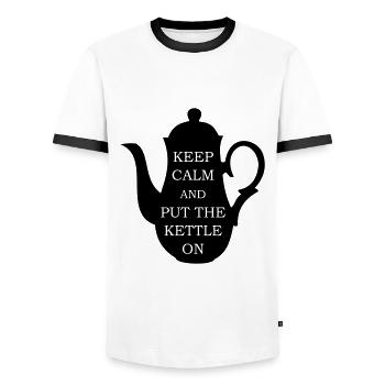 restez calme et mettez la bouilloire à l’heure du thé - T-shirt contrasté Homme - blanc/noir - Devant - AI Model Female 172 light (172cm) & AI Model Male 178 dark (178cm)