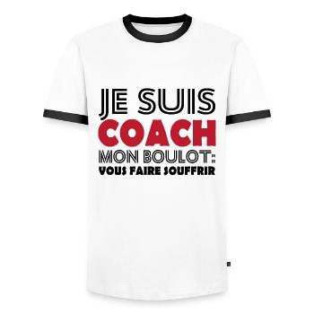 Je suis coach mon boulot vous faire souffrir - T-shirt contrasté Homme - blanc/noir - Devant - AI Model Female 172 light (172cm) & AI Model Male 178 dark (178cm)