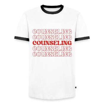 Counseling Guidance Therapy Psychotherapy - Men's Ringer Shirt - white/black - Front - AI Model Female 172 light (172cm) & AI Model Male 178 dark (178cm)