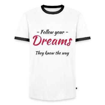 Follow your dreams! They know the way - T-shirt contrasté Homme - blanc/noir - Devant - AI Model Female 172 light (172cm) & AI Model Male 178 dark (178cm)