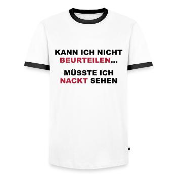 Kann ich nicht beurteilen...müsste ich nackt sehen - Männer Kontrast-T-Shirt - Weiß/Schwarz - Vorne - AI Model Female 172 light (172cm) & AI Model Male 178 dark (178cm)
