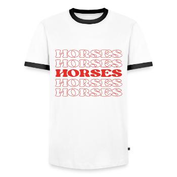Chevaux Spécialiste Équin Expert Équestre - T-shirt contrasté Homme - blanc/noir - Devant - AI Model Female 172 light (172cm) & AI Model Male 178 dark (178cm)