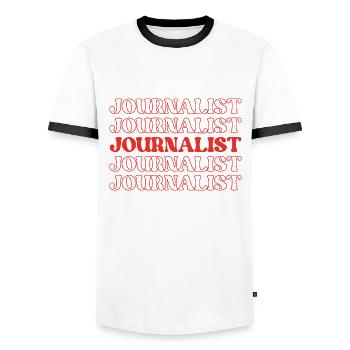 Journalist Reporter Correspondent Writer Newsman - Men's Ringer Shirt - white/black - Front - AI Model Female 172 light (172cm) & AI Model Male 178 dark (178cm)