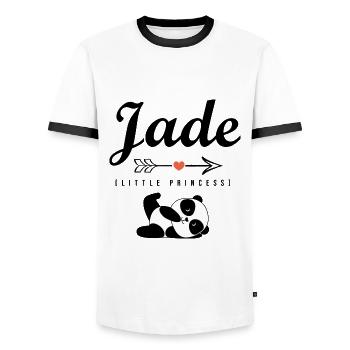 First name Jade personalized t-shirt christmas gift - Men's Ringer Shirt - white/black - Front - AI Model Female 172 light (172cm) & AI Model Male 178 dark (178cm)