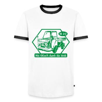 IFA LKW Multicar M22 - Männer Kontrast-T-Shirt - Weiß/Schwarz - Vorne - AI Model Female 172 light (172cm) & AI Model Male 178 dark (178cm)