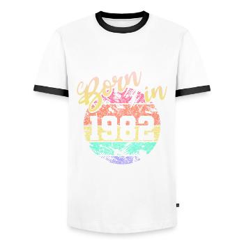 Born in 1982 - Männer Kontrast-T-Shirt - Weiß/Schwarz - Vorne - AI Model Female 172 light (172cm) & AI Model Male 178 dark (178cm)