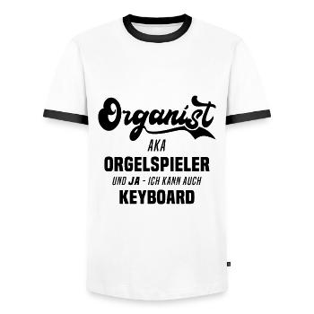 Organ Player Organist Organ Gift Keyboard - Men's Ringer Shirt - white/black - Front - AI Model Female 172 light (172cm) & AI Model Male 178 dark (178cm)