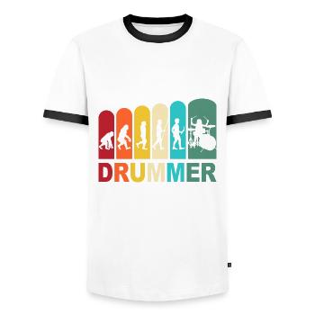 Drummer Evolution Drummer Drums Batterie - T-shirt contrasté Homme - blanc/noir - Devant - AI Model Female 172 light (172cm) & AI Model Male 178 dark (178cm)