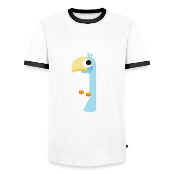 blue bird sitting - Men's Ringer Shirt - white/black - Front - AI Model Female 172 light (172cm) & AI Model Male 178 dark (178cm)