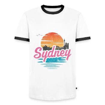 Sydney City - Men's Ringer Shirt - white/black - Front - AI Model Female 172 light (172cm) & AI Model Male 178 dark (178cm)