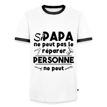 Si papa ne peut pas le réparer, personne ne peut - T-shirt contrasté Homme - blanc/noir - Devant - AI Model Female 172 light (172cm) & AI Model Male 178 dark (178cm)