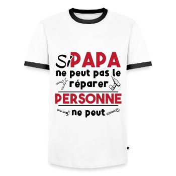 Si papa ne peut pas le réparer, personne ne peut - T-shirt contrasté Homme - blanc/noir - Devant - AI Model Female 172 light (172cm) & AI Model Male 178 dark (178cm)