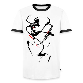 Abstract - Men's Ringer Shirt - white/black - Front - AI Model Female 172 light (172cm) & AI Model Male 178 dark (178cm)