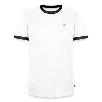 A Bards Weapon - the Lute - Men's Ringer Shirt - white/black - Front - AI Model Female 172 light (172cm) & AI Model Male 178 dark (178cm)