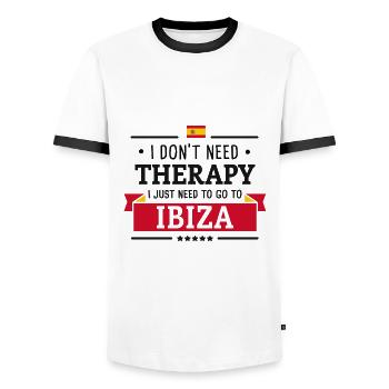 IBIZA THERAPY SPAIN COOL PARTY HOLIDAY GIFT - Men's Ringer Shirt - white/black - Front - AI Model Female 172 light (172cm) & AI Model Male 178 dark (178cm)