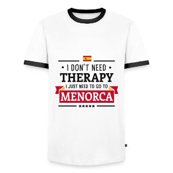 MENORCA THERAPY BALEARIC ISLANDS SPAIN HOLIDAY GIFT - Men's Ringer Shirt - white/black - Front - AI Model Female 172 light (172cm) & AI Model Male 178 dark (178cm)