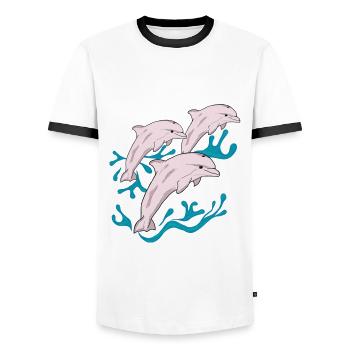 Three dolphins - Men's Ringer Shirt - white/black - Front - AI Model Female 172 light (172cm) & AI Model Male 178 dark (178cm)