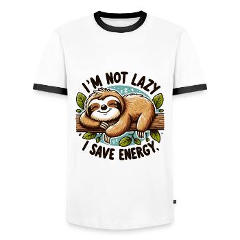 I'm Not Lazy – I Save Energy Sloth Design - Men's Ringer Shirt - white/black - Front - AI Model Female 172 light (172cm) & AI Model Male 178 dark (178cm)