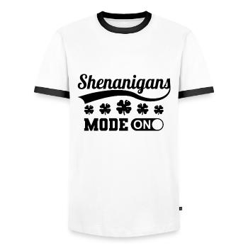 Manigances Mode le jour de la Saint-Patrick de Clover - T-shirt contrasté Homme - blanc/noir - Devant - AI Model Female 172 light (172cm) & AI Model Male 178 dark (178cm)