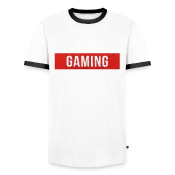 Gaming - Roter Block Scratch - Männer Kontrast-T-Shirt - Weiß/Schwarz - Vorne - AI Model Female 172 light (172cm) & AI Model Male 178 dark (178cm)