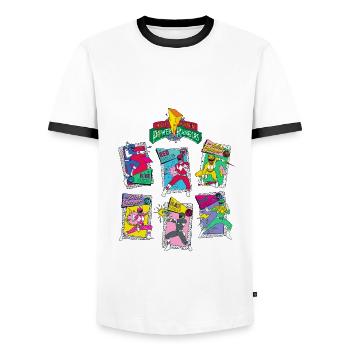 Power Rangers Retro Style Alle Rangers - Männer Kontrast-T-Shirt - Weiß/Schwarz - Vorne - AI Model Female 172 light (172cm) & AI Model Male 178 dark (178cm)