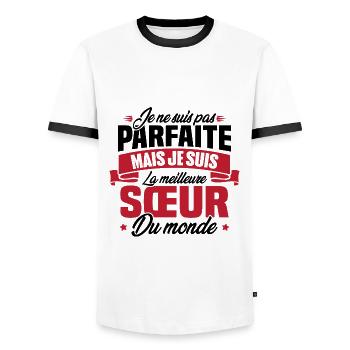 Pas parfaite mais la meilleure Sœur du monde - T-shirt contrasté Homme - blanc/noir - Devant - AI Model Female 172 light (172cm) & AI Model Male 178 dark (178cm)