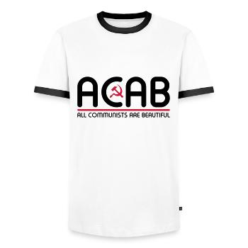 All Communists Are Beautiful - ACAB - Men's Ringer Shirt - white/black - Front - AI Model Female 172 light (172cm) & AI Model Male 178 dark (178cm)