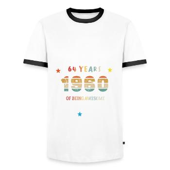 64 Jahre alt Baujahr 1960 Jahrgang Februar 1960 - Männer Kontrast-T-Shirt - Weiß/Schwarz - Vorne - AI Model Female 172 light (172cm) & AI Model Male 178 dark (178cm)
