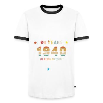 84 Jahre alt Baujahr 1940 Jahrgang Februar 1940 - Männer Kontrast-T-Shirt - Weiß/Schwarz - Vorne - AI Model Female 172 light (172cm) & AI Model Male 178 dark (178cm)